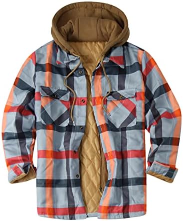 BEUU Ekose Ceketler Gömlek Mens için, kış kapüşonlu ceket Pamuk-yastıklı Sıcak Düğme Fermuar Gevşek Rahat Kontrol