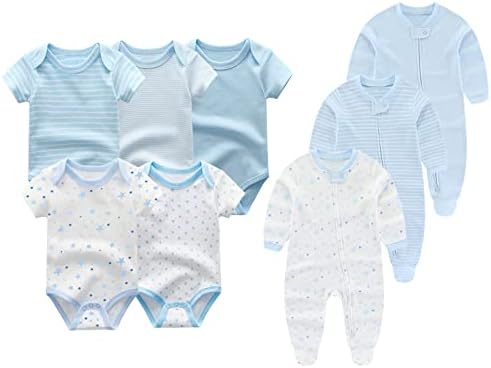 ZAV Unisex Bebek Giysileri 5'li Kısa Kollu Bodysuits ve 3'lü Bebek Ayaklı Tulumlar