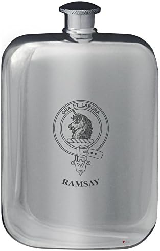 Ramsay Aile Crest Tasarım Cep Hip Flask 6 oz Yuvarlak Cilalı Kalay