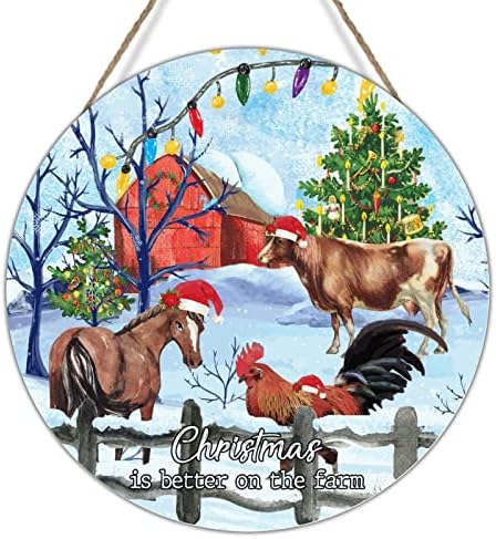 Noel Çiftlikte daha iyidir Ahşap Sanat Plak Kış Kar Kırmızı Ahır Çiftlik Hayvanı Dekorasyon Ahşap İşareti Noel Karşılama