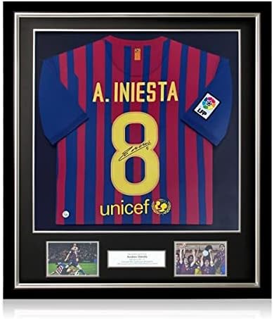 Özel Hatıra Andres Iniesta, Barcelona 2011-12 Futbol Formasını imzaladı. Lüks Çerçeve