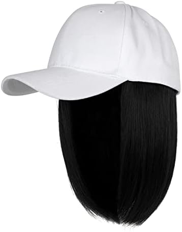 YUHAOTİN sevimli beyzbol şapkası kadın beyzbol şapkası İle saç ekleme Düz Kısa Bob Saç Çıkarılabilir Peruk Şapka Kadınlar