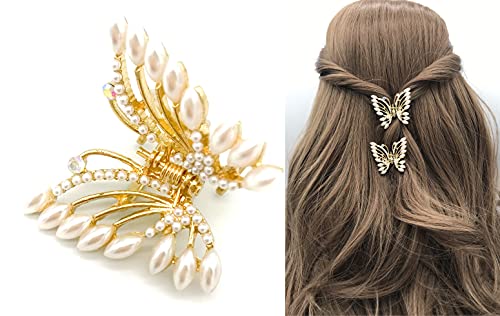 Metal İnci Kelebek Küçük Saç pençe klipsleri Kızlar ve Kadınlar için Canlı Kelebek Metal Saç Klipleri Düğün Dekor