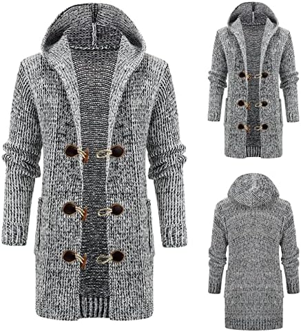 XXBR Örgü Hırka Ceket Mens, Kış Açık Ön Düğme Tunik kapüşonlu süveter Uzun Örme Ceketler Sıcak Casual Dış Giyim