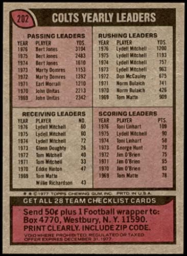 1977 Topps 202 Colts Takım Kontrol Listesi Baltimore Colts (Futbol Kartı) NM Colts