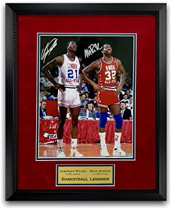 Magic Johnson & Dominique Wilkins, 16x20 NEP Çerçeveli İmzalı Fotoğraf İmzaladı - İmzalı NBA Fotoğrafları