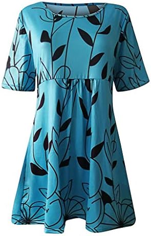 Artı Boyutu Hawaii Elbise Kadınlar için 2023 Yuvarlak Boyun Çiçek Sundress Önlüklü Kısa Kollu Mini Elbise Moda Büyük