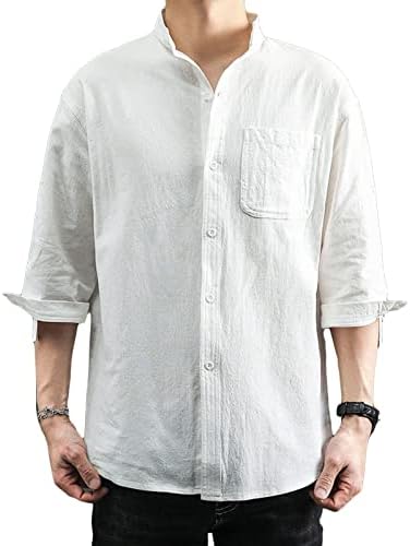 DGKaxıyaHM erkek Kırpılmış Kollu Yaka Plaj Baggy Gömlek Temel Katı Gevşek İnce Hafif Rahat Gömlek Hırka Düğme Bluz