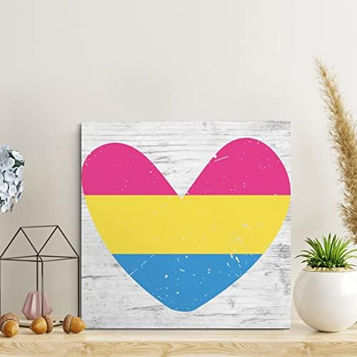 Panseksüel Kalp Gurur Ahşap İşareti Eşcinsel Gurur LGBT Gökkuşağı Eşitlik Lezbiyen Ahşap Plak Duvar Sanatı Rustik