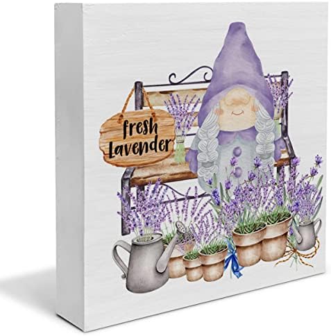 Lavanta Gnome Ahşap kutu işareti Çiftlik Evi Ahşap kutu işareti Bahar Yaz Sanat Blokları Masa İşareti Rustik Raf Masa