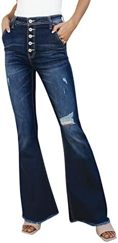 LARIAU Kadınlar ıçin Skinny Jeans Cepler Casual Koyu Orta Flare Klasik Mavi Capri Streç Kot Pantolon Pantolon