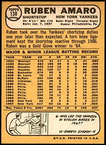 1968 Topps 138 Ruben Amaro New York Yankees (Beyzbol Kartı) NM / MT + Yankees