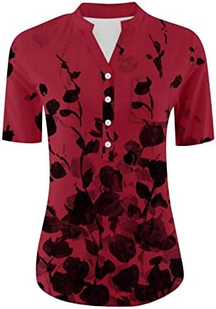 Kadınlar için yaz Üstleri Kısa Kollu Pilili V Yaka Gömlek Çiçek Baskı düğmeli Gömlek Zarif Bluz Göğüs Cebi ile