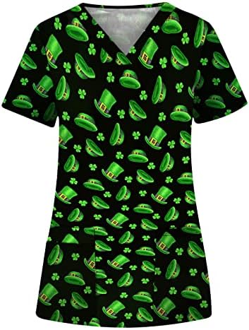Aziz Patrick Günü Scrub_Tops Kadınlar Sevimli V Boyun Grafik tıbbi Scrub_Shirts Kısa Kollu Hemşire çalışma üniforması