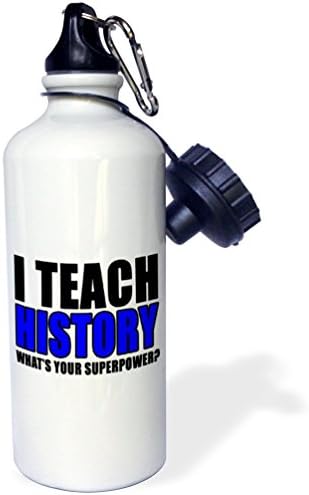 3dRose Tarih Öğretiyorum Süper Gücün Nedir Mavi Spor Su Şişesi, 21 oz, Beyaz