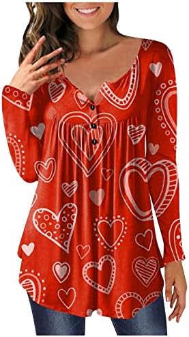 Bayan Sevgililer Üstleri Gizlemek Göbek Tunik Uzun Kollu T Shirt Sevimli Kalp Flowy Henley Tshirt Şık Bluzlar Tayt