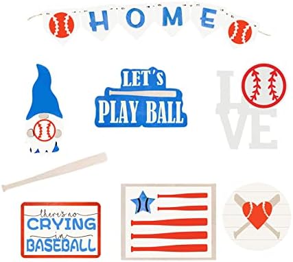 8 Adet Beyzbol Katmanlı Tepsi Süslemeleri, Mutlu Beyzbol Spor Ahşap İşaretler Öğeleri Dekor, rustik Çiftlik Evi Tepsi