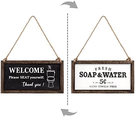 Mkono 1 Paket Çiftlik Evi banyo duvar dekoru Komik Banyo İşaretleri Her İki Tarafta Farklı Sözler Asılı Sabun İşareti
