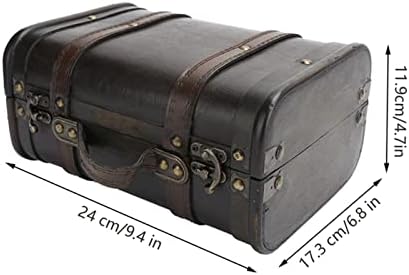 FIYO Retro Bavul, Ahşap saklama kutusu Dekoratif Hazine Ahşap Gövde Kahverengi Askılı Antika Ahşap Göğüs Kutusu Eski