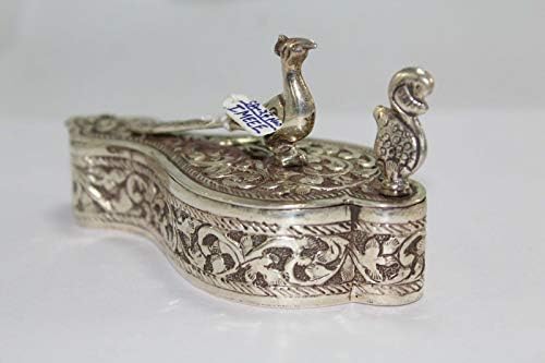 Rajasthan Taşlar El Kazınmış Biblo Kutusu Damgalı 925 Ayar Gümüş Tavuskuşu Kuş Figürü