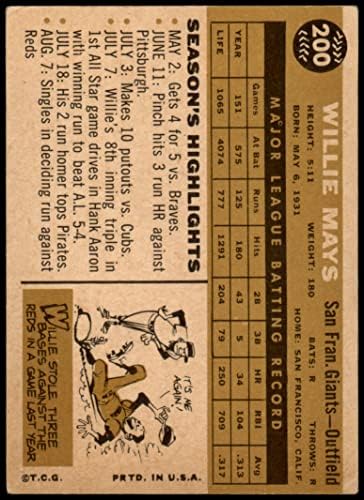1960 Topps 200 Willie Mays San Francisco Giants (Beyzbol Kartı) Dekanın Kartları 2-İYİ Devler