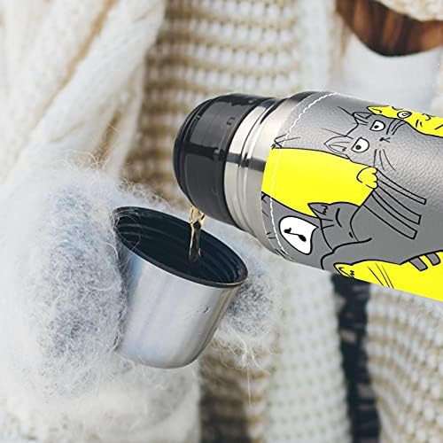 Komik Karikatür Kedi Sarı Gri Paslanmaz Çelik termos şişe 17oz Termos Sıcak İçecekler için Yalıtımlı Fincan Erkekler