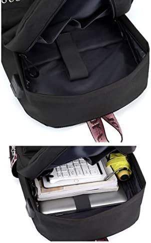 FSRONGXI Shinobu Sırt Çantası Anime Sırt Çantaları Siyah Laptop Sırt Çantası ile USB şarj portu, Ücretsiz Anahtarlık