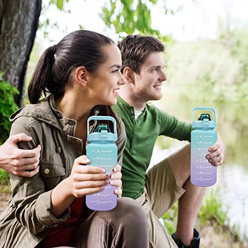 HANDA 64 OZ Yarım Galon Motivasyon Su Şişesi ile Zaman İşaretleyici ve Çıkarılabilir Saman, Kolu, BPA Ücretsiz Sızdırmaz