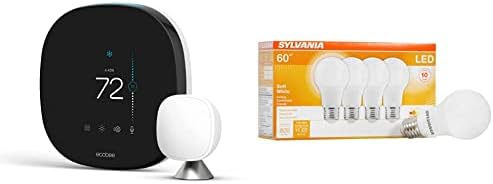 ecobee SmartThermostat Ses Kontrolü ile, Siyah & Sylvania LED A19 Ampul, 60 W Eşdeğer Verimli 8.5 W Orta Taban, 2700