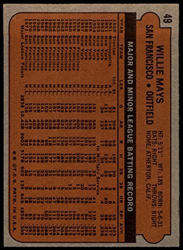 1972 Topps 49 Willie Mays San Francisco Devleri (Beyzbol Kartı) VG/ESKİ Devler