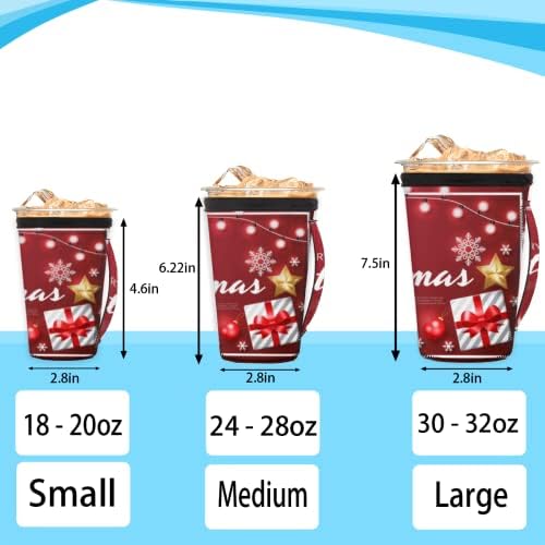 Noel Kartı Kırmızı Kar Taneleri Kullanımlık Buzlu Kahve Kollu Kolu Neopren kupa kılıfı Soda, Latte, Çay, İçecekler,