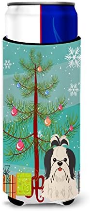 Caroline's Treasures BB4213MUK Merry Christmas Ağacı Shih Tzu Siyah Beyaz İnce kutular için Ultra Hugger, Soğutucu
