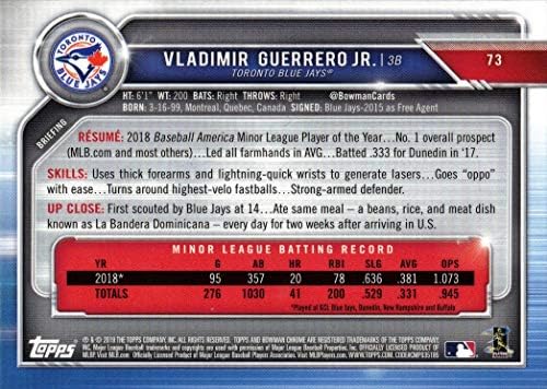 2019 Bowman Krom Beyzbol 73 Vladimir Guerrero Jr. Çaylak Kartı