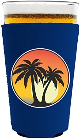 Palmiye Ağacı Gün Batımı Bira Bardağı Coolie (Koyu Mavi)