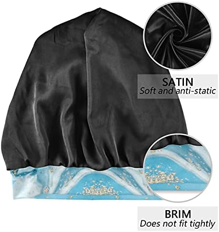Kafatası Kap Uyku Kap Çalışma Şapka Bonnet Beanies Kadınlar için Mermer Çizgili Suluboya Mavi Altın Uyku Kap Çalışma