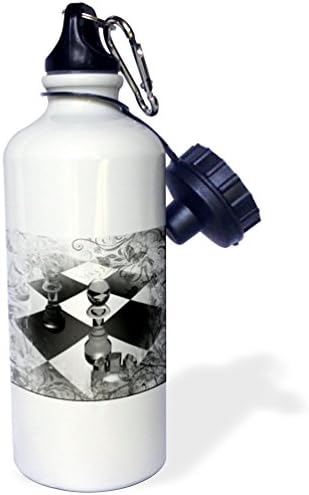 Dantelli çerçeve görünümlü 3dRose Satranç oyunu sanatı siyah beyaz-Spor Su Şişesi, 21oz , 21 oz, Çok Renkli