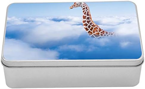 Ambesonne Zürafa Metal Kutu, Kabarık Bulutlarda Uçan Bir Hayvanın Havadan Sahnesi Hayvanlar için Cennet Fantezisi