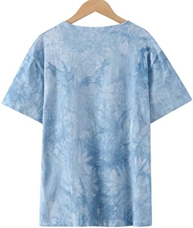 Kadın Kısa Kollu 2023 Moda Pamuk Ekip Boyun Grafik Kravat Boya Gevşek Fit Üst Tee Sonbahar Yaz Tshirt Bayanlar için